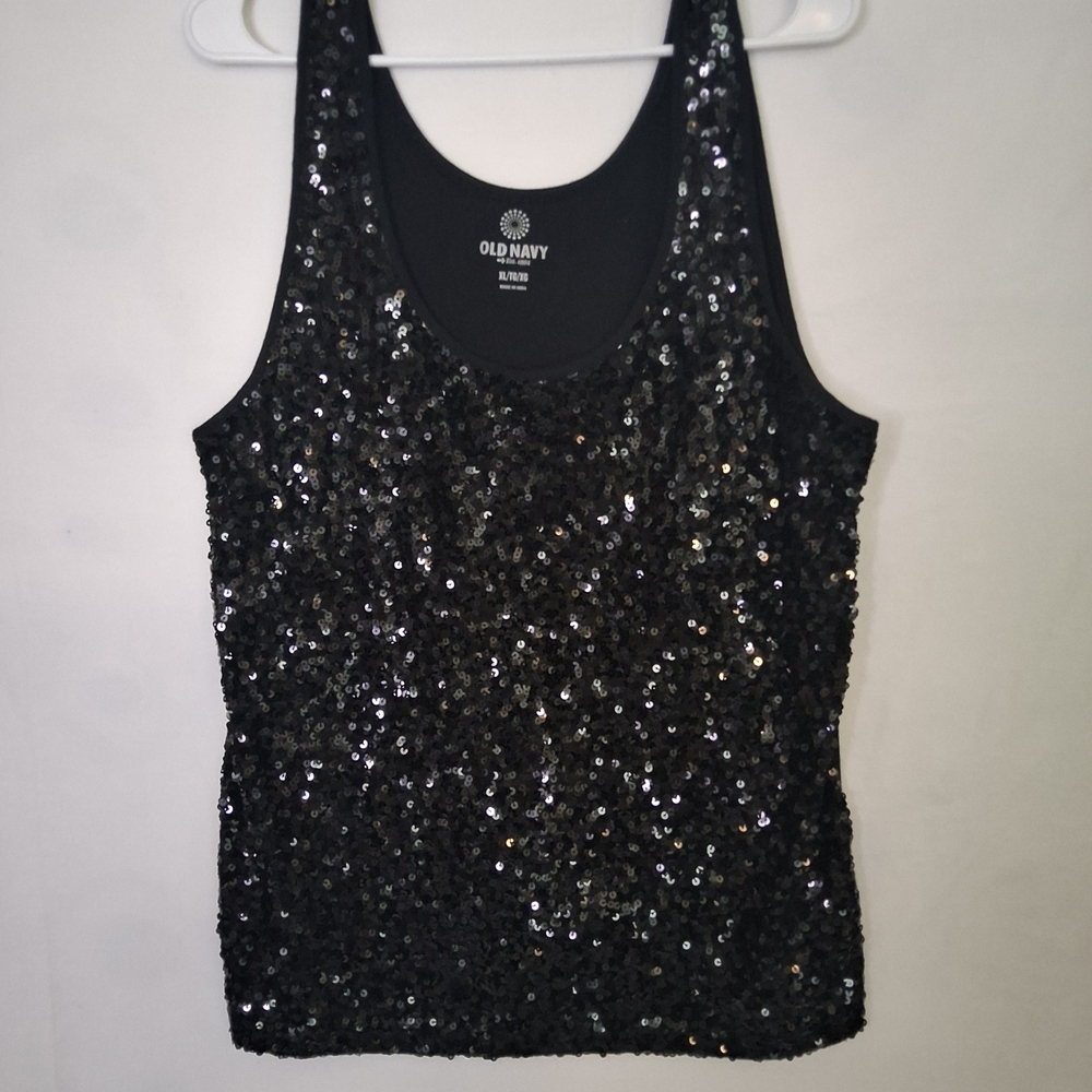 Old Navy Sparkling Black Sequin Tank Top